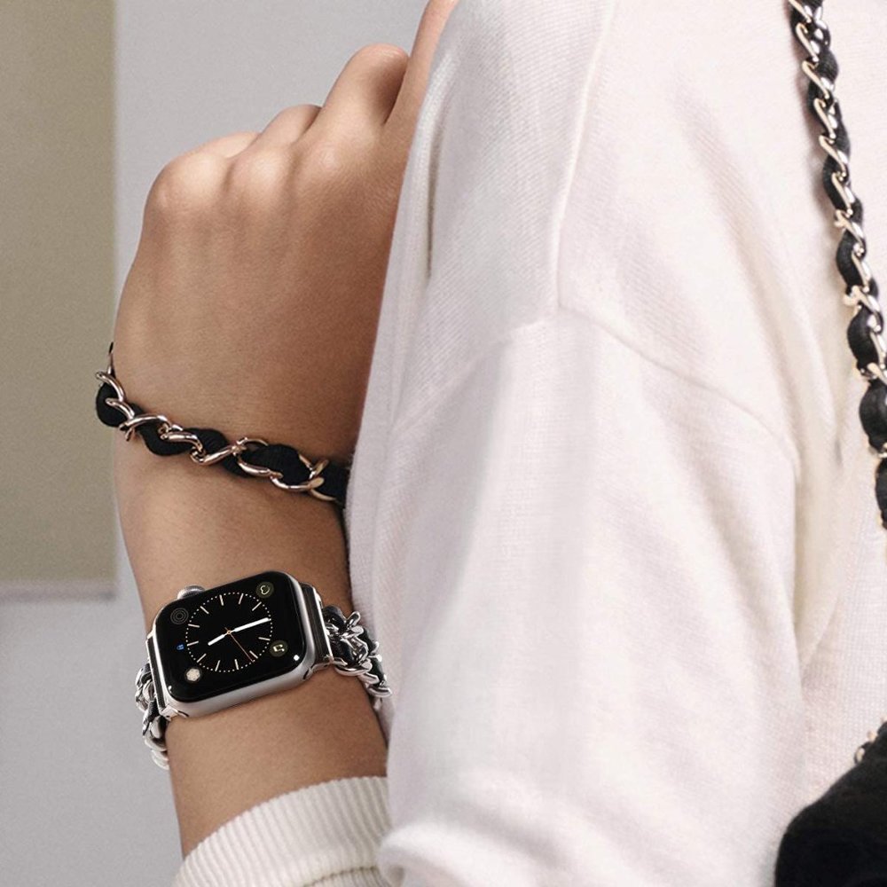 NEW Strap Chain Leather Stainless Band For Apple Watch - PB - Picture 6 of 11